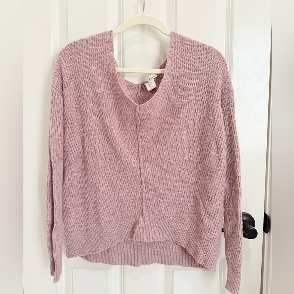 Kaisely Pink V-Neck Sweater Soft‎ Knit Casual